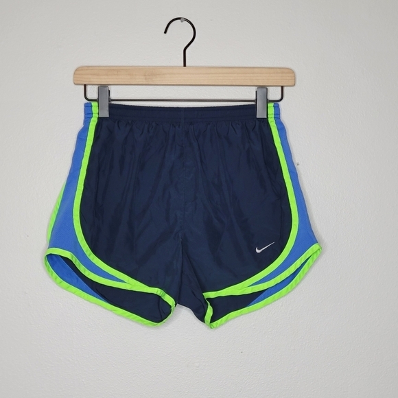 Nike Dri Fit Womens Running Shorts XS Navy Blue Green Blue Athletic Gym - Picture 2 of 8